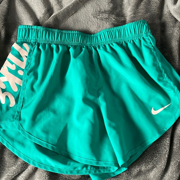 Teal Nike shorts with pink Nike sign and script down right side - Picture 1 of 3